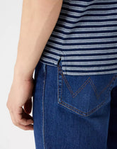 Wrangler Polo Shirt Męska Koszulka w Paski Mid Indigo W7BJDOX8E 112321772